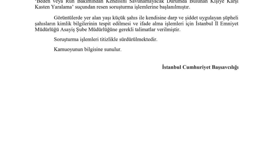 İstanbul’da Çocuğa Şiddet Görüntüleriyle İlgili Soruşturma Başlatıldı İstanbul’da bir çocuğun
